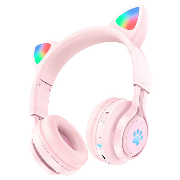 Детские беспроводные накладные наушники Hoco W39 Cat ear со светящимися ...