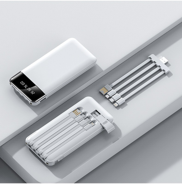 УМБ Powerbank портативная зарядка LinQ 15000 mAh со встроенными шнурами и фонариком Белый - изображение 1