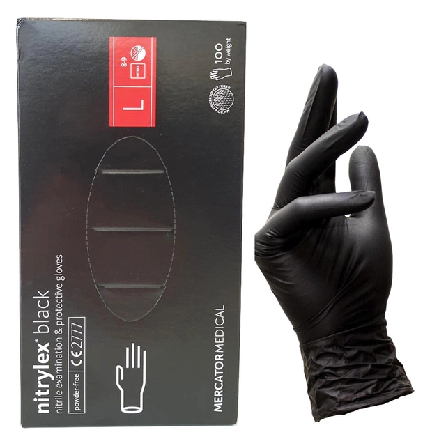 Перчатки нитриловые NITRYLEX черные L 100 шт - изображение 1
