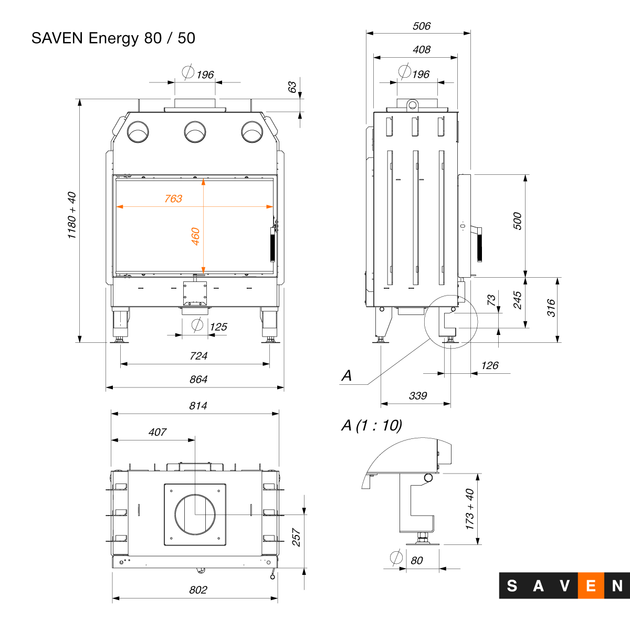 Каминная топка SAVEN Energy 80х50 (17,0 kW) ECO - изображение 3