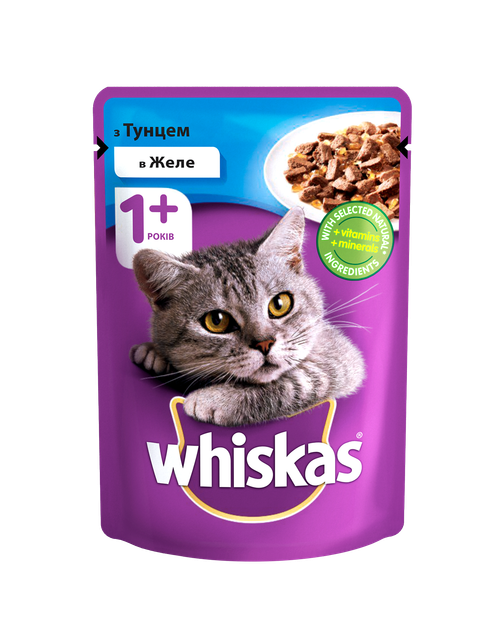 Консервований корм Whiskas тунець в желе 24 х 100 гр (4770608253080) - Фото 1 Консервований корм Whiskas тунець в желе 24 х 100 гр (4770608253080) - изображение 1