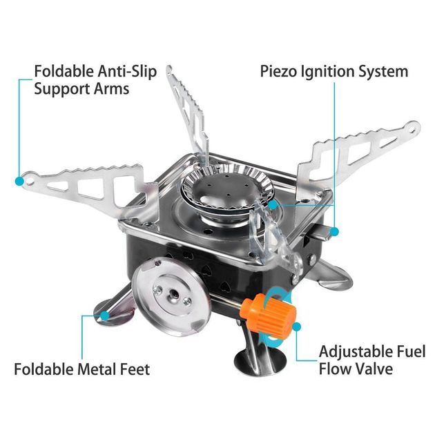 Походная портативная газовая горелка с пьезоподжигом Kovar Portable Stove складная, туристическая, для кемпинга Черный - изображение 3