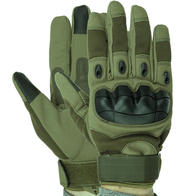 Сенсорні рукавички тактичні військові-армійські OAKLEY повнопалі із посиленим захистом кістяшок, бойові, із закритими пальцями L Оливковий BC-8794 - зображення 1