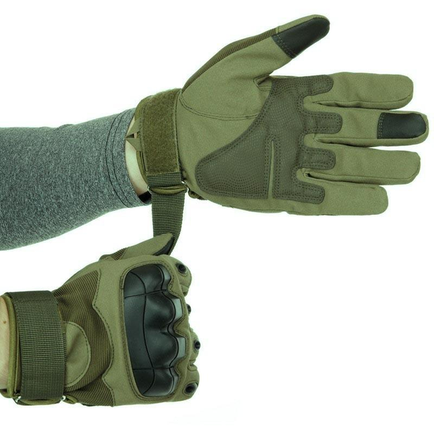 Сенсорные перчатки тактические военные-армейские OAKLEY полнопалые с усиленной защитой костяшек, боевые, с закрытыми пальцами L Оливковый BC-8794 - изображение 2