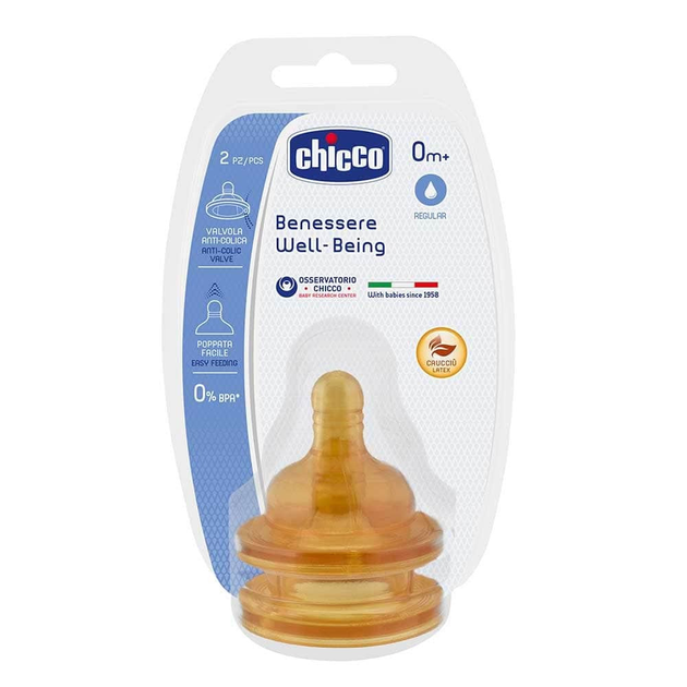Соска Chicco Well-Being латексна 2 шт. Швидкість потоку - Нормальний від 0m (20810.20) - зображення 1