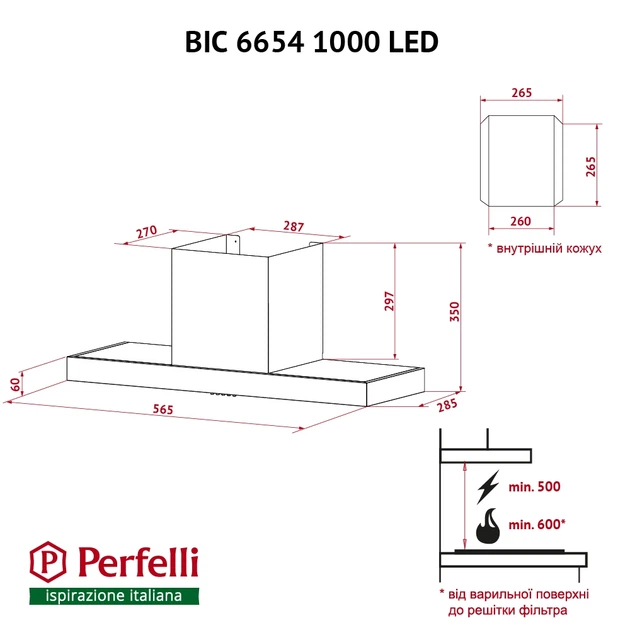 Вытяжка полно встраиваемая Perfelli BIC 6654 I 1000 LED - изображение 10