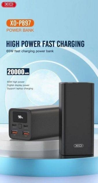 Повербанк 20000mAh 65W (PD) XO PB97 для ноутбука Чорний - Фото 5 Повербанк 20000mAh 65W (PD) XO PB97 для ноутбука Чорний - зображення 5