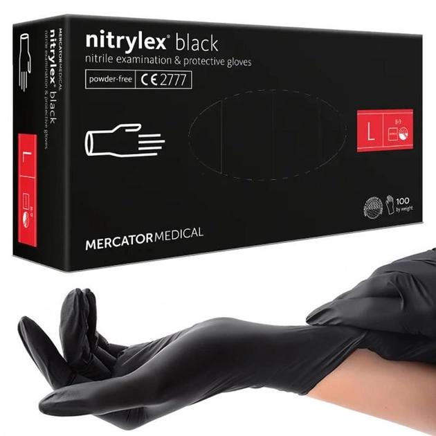 Нитриловые перчатки Nitrylex®, плотность 3.7 г. - PF Black - Черные (100 шт) L (8-9) - изображение 1