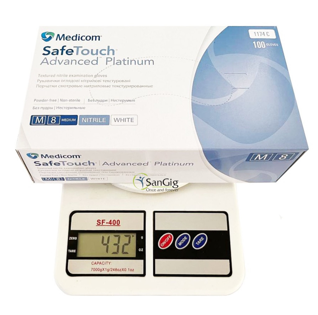 Рукавички нітрилові Medicom SafeTouch Platinum White, щільність 3.8 г. - білі (100 шт) M (7-8) - зображення 2