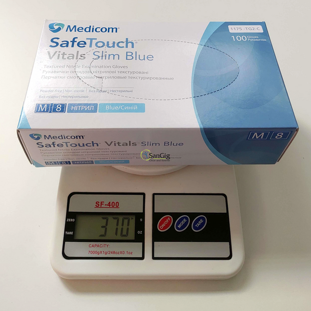 Нитриловые перчатки Medicom, плотность - 3.2 г. - Slim Blue (голубые) - 100 шт M (7-8) - изображение 2