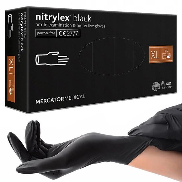 Нітрилові рукавички Nitrylex®, щільність 3.7 г. - PF Black - Чорні (100 шт) XL (9-10) - зображення 1