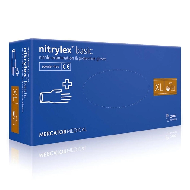 Рукавички нітрилові Nitrylex®, щільність 3.2 г. - PF PROTECT / basic - Сині (100 шт) XL (9-10) - зображення 1