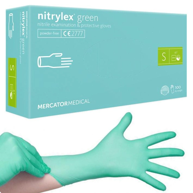 Нітрилові рукавички Nitrylex, щільність 3.5 г. - PF Green - Бірюзові (100 шт) S (6-7) - зображення 1