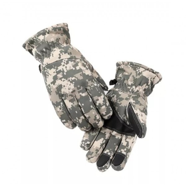 Перчатки тактические, зимние FG FQW21S001 Серый камуфляж XL полнопалые на резинке + сенсорные нашивки - изображение 1