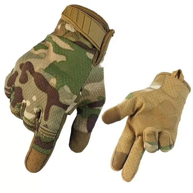 Перчатки тактические FG FQ2023 Хаки камуфляж L полнопалые с защитой на костяшках + сенсорные нашивки - изображение 2