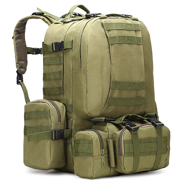 Рюкзак тактический FG Зеленый 52 л с системой подвески Molle + 3 съемные подсумки - изображение 1