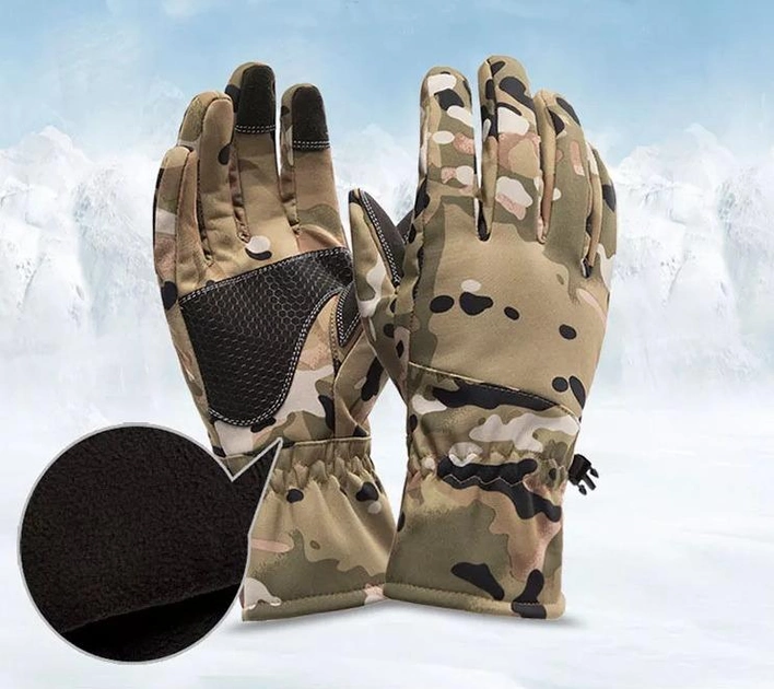 Перчатки тактические, зимние FG FQW21S001 Мультикам XL полнопалые на резинке + сенсорные нашивки - изображение 2