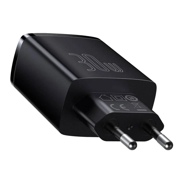 Сетевое зарядное устройство на 30 Вт BASEUS Compact Quick Charger (2USB/1Type-C, QC/PD, 30W, 3A). Black - изображение 5