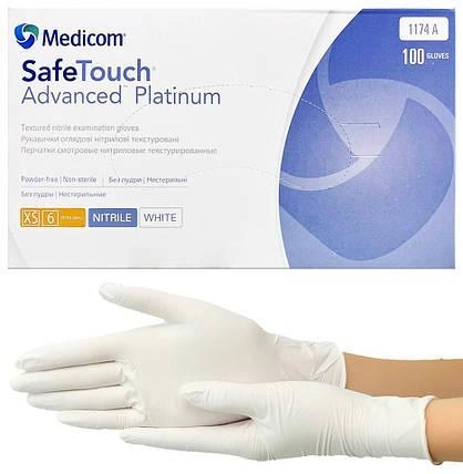 Рукавички нітрилові Medicom SafeTouch Platinum White, щільність 3.8 г. - білі (100 шт) XS (5-6) - зображення 1