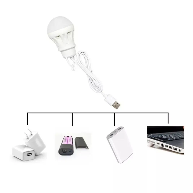 LED Лампа 5 Ватт с кабелем USB. Портативная светодиодная USB лампочка от павербанка 5W, светильник ночник Черная - изображение 5