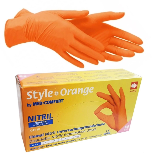 Рукавички нітрилові M (7-8) помаранчеві AMPri Style Orange (100 шт) - зображення 1