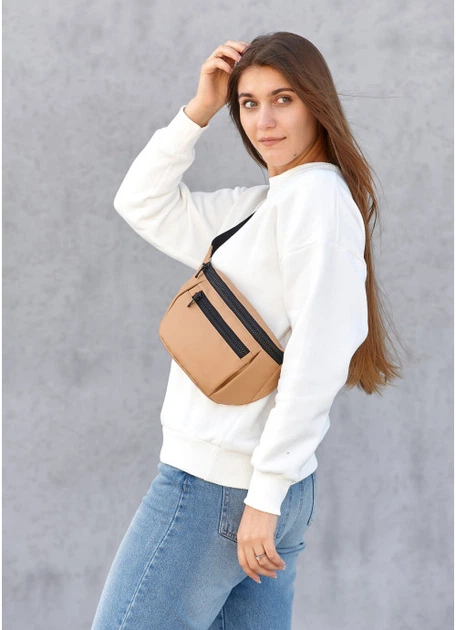 Поясная женская сумка из искусственной кожи бананка Sambag Tirso LCH бежевая 2857-85976 - изображение 3