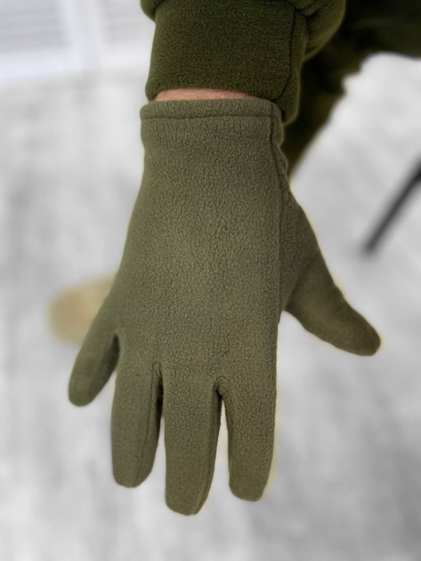 Тактические перчатки флисовые Olive L - изображение 2