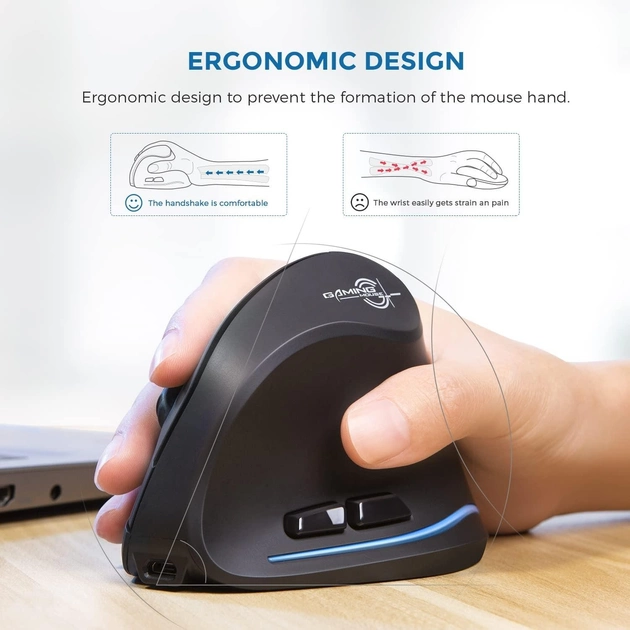 Портативная мышь ECHTPower, вертикальная мышь, беспроводная мышь, эргономичный дизайн, регулируемое разрешение на дюйм, 6 кнопок – защищает вашу руку - изображение 2