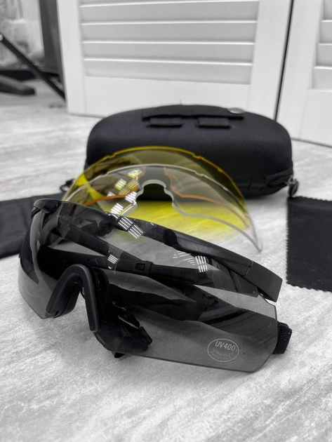 Тактические черные военные очки с сменными линзами PROF Очки для военных Очки для стрельбы - изображение 1