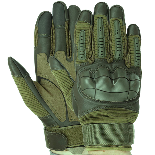 Сенсорные перчатки тактические военные-армейские Military Rangers полнопалые с защитой костяшек, боевые, с закрытыми пальцами L Оливковый BC-8797 - изображение 1
