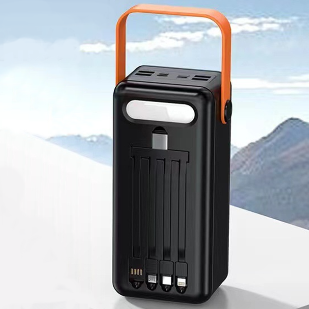 Power Bank с солнечной батареей Kamry 50000 mAh реальная ёмкость с экраном, фонариком, 4хUSB, кабеля 4в1 MicroUSB/Lightning/Type-C/USB Черный - изображение 7