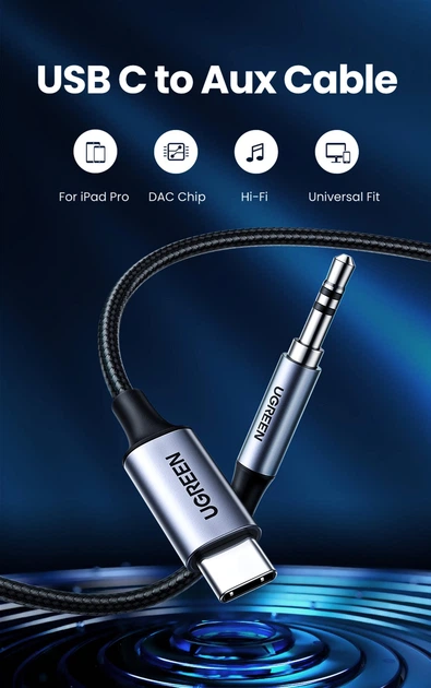 Кабель Ugreen CM450 USB Type-C Male to 3.5 мм Male Audio Cable with Chip 1 м Black (6957303821921) - зображення 6