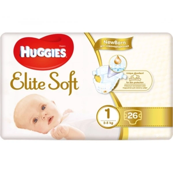 Подгузники Huggies Elite Soft 1 (3-5 кг) 26 шт - Фото 1 Подгузники Huggies Elite Soft 1 (3-5 кг) 26 шт - изображение 1