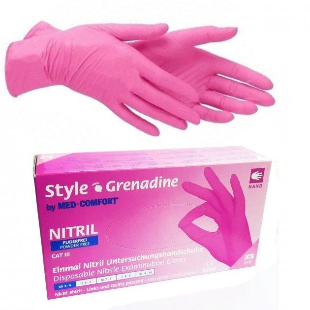 Рукавички нітрилові неопудрені рожеві, розмір XS, AMPri Style Grenadine, 100 шт - зображення 1