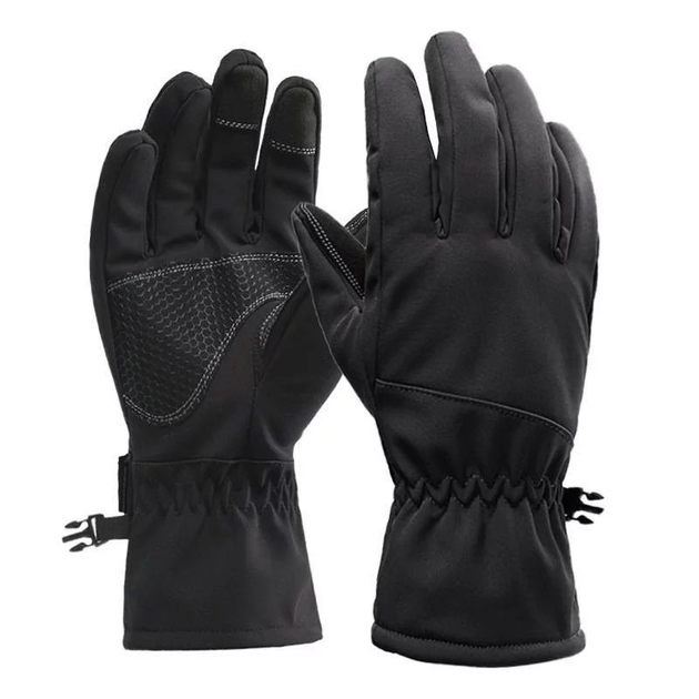 Рукавички тактичні водовідштовхувальні зимові камуфляжні перчатки утеплені флісом Combat Camo чорні L - зображення 1