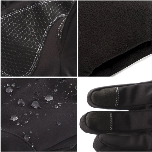 Рукавички тактичні водовідштовхувальні зимові камуфляжні перчатки утеплені флісом Combat Camo чорні L - зображення 2