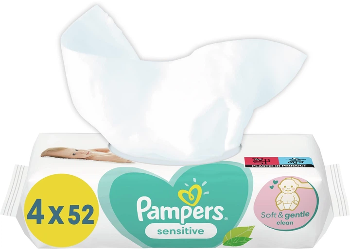 Набір Дитячі вологі серветки Pampers Sensitive 4 х 52 шт (8001841062624) - зображення 2