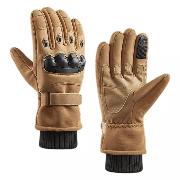 Тактичні зимові повнопалі рукавички із флісом Eagle Tactical ET-03 Пісочний Розмір М - зображення 1