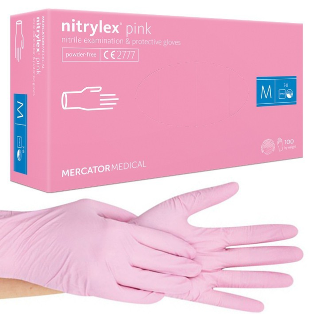 Рукавички нітрилові рожеві NITRYLEX PINK розмір M неопудрені - зображення 1