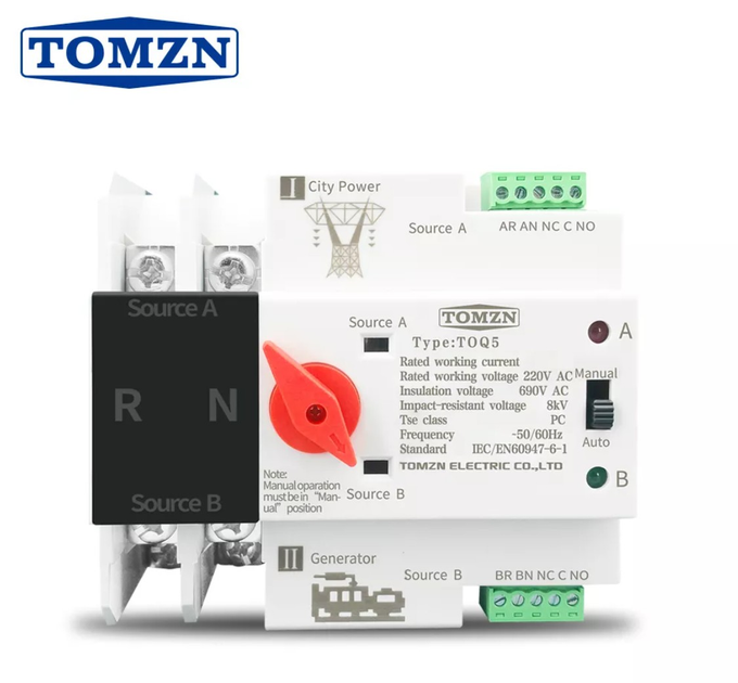 Автомат ввода резерва tomzn TOQ5-2/100A - однофазный переменного тока ...