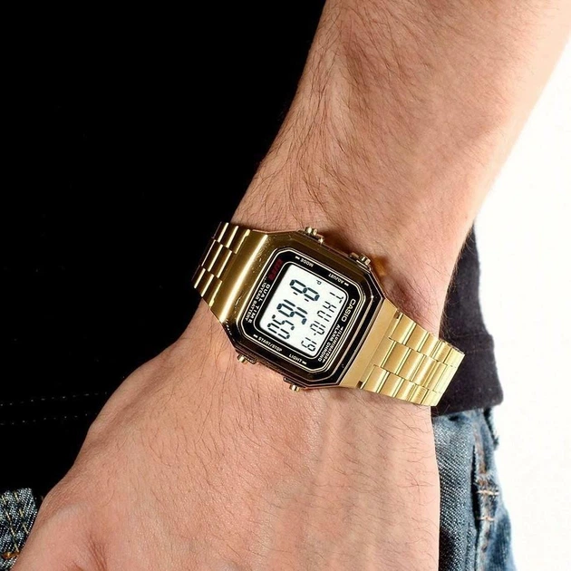 Чоловічий наручний годинник Casio A178WGA-1ADF Жовте золото\білий екран електронні - зображення 3