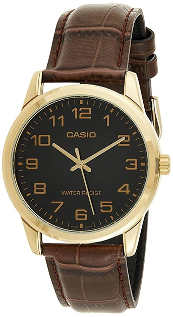 Класичний Наручний годинник Casio MTP-V001GL-1BUDF Золотистий/чорний з коричневим - Фото 1 Класичний Наручний годинник Casio MTP-V001GL-1BUDF Золотистий/чорний з коричневим - зображення 1