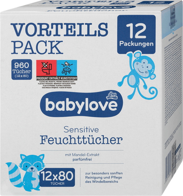 Вологі дитячі серветки Babylove Sensitive 12уп*80 шт - Фото 3 Вологі дитячі серветки Babylove Sensitive 12уп*80 шт - зображення 3