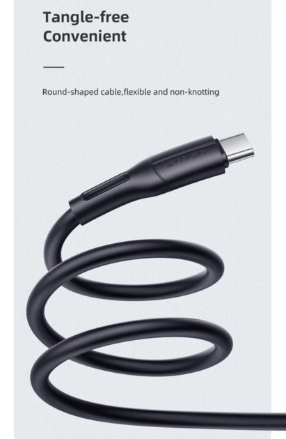 Кабель USAMS U68 USB - Type-C для передачі даних та заряджання 2A data cable 1000mm чорний (SJ501USB01) - зображення 6
