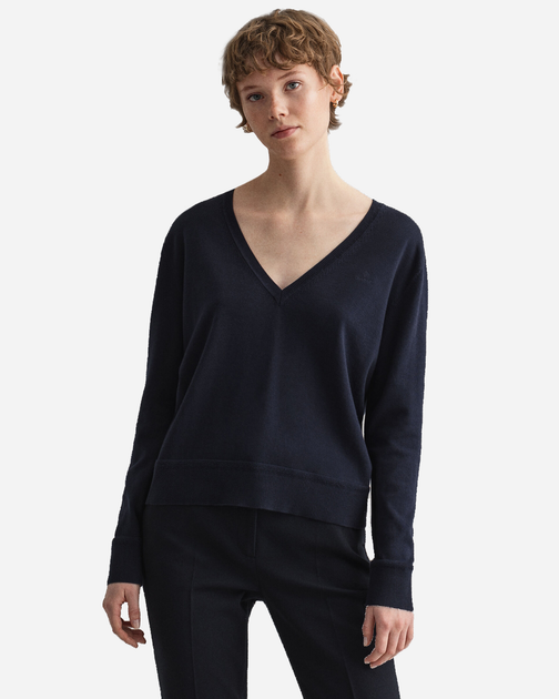 Пуловер жіночий GANT Light Cotton V Neck 4801516 XL Синій (7325705657575) - зображення 1