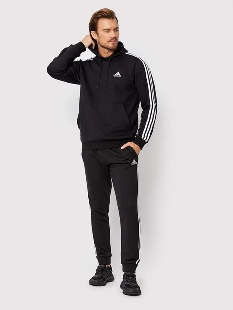 Bluza męska z kapturem ocieplana Adidas 3 Stripe Fleece Hoody Czarna GK9072 M Czarna (4064045329119 ) - obraz 3