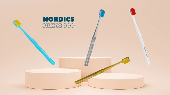 Зубная щетка Nordics Premium 12000 Ультра мягкой жесткости для чувствительных десен и зубов Голубая с желтой щетиной (3800500324173) - Фото 2 Зубная щетка Nordics Premium 12000 Ультра мягкой жесткости для чувствительных десен и зубов Голубая с желтой щетиной (3800500324173) - изображение 2