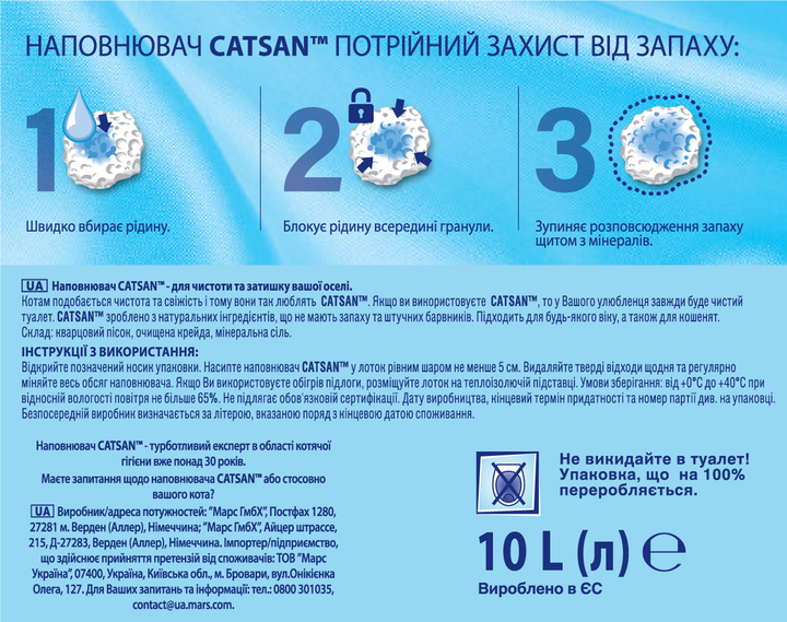 Наповнювач для котячого туалету Catsan Hygiene plus Мінеральний всмоктуючий 4.9 кг (10 л) (4008429130403) - зображення 3