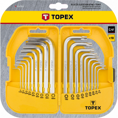 Набір інструментів Topex ключі шестигранні HEX и Torx, набір 18 шт.*1 уп. (35D952) - зображення 2