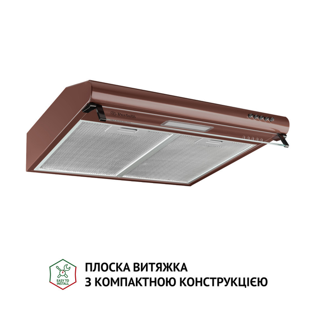 Коричневая кухонная вытяжка Perfelli PL 5144 BR LED, плоская стандартная, под навесной шкаф, шириной 50 см - изображение 1